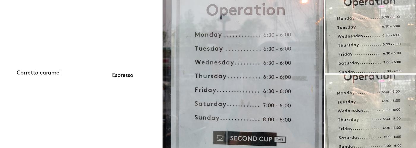 Second Cup Café Menu