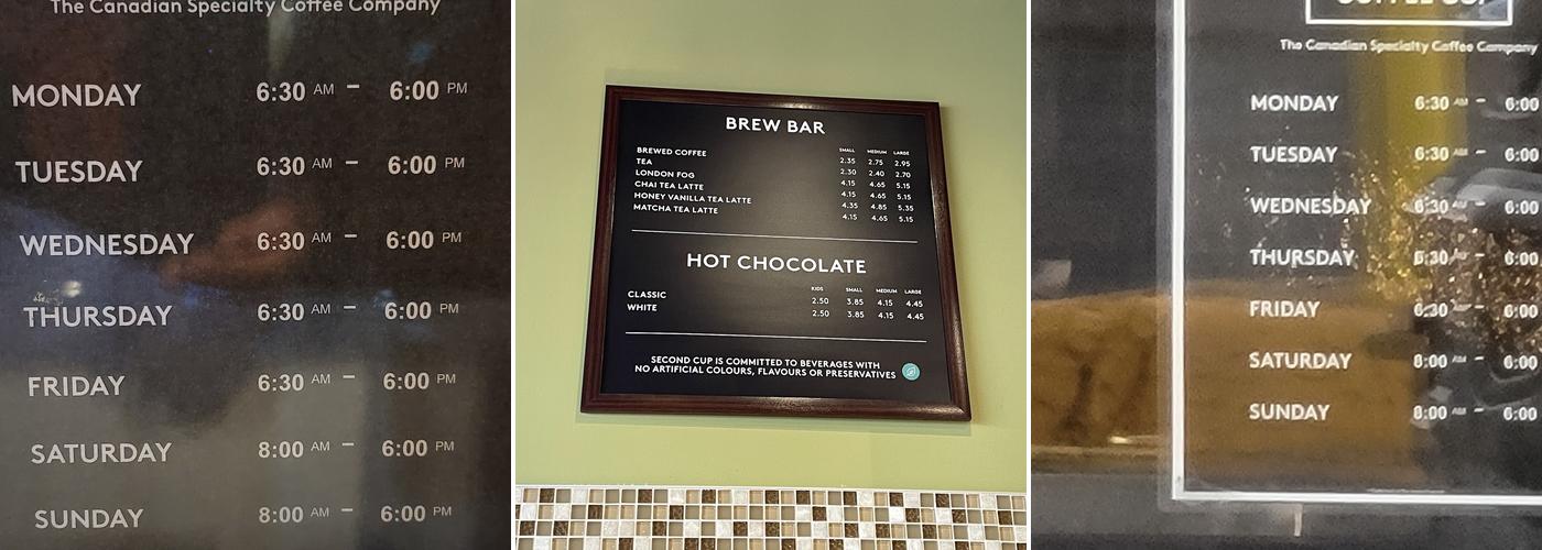 Second Cup Café Menu