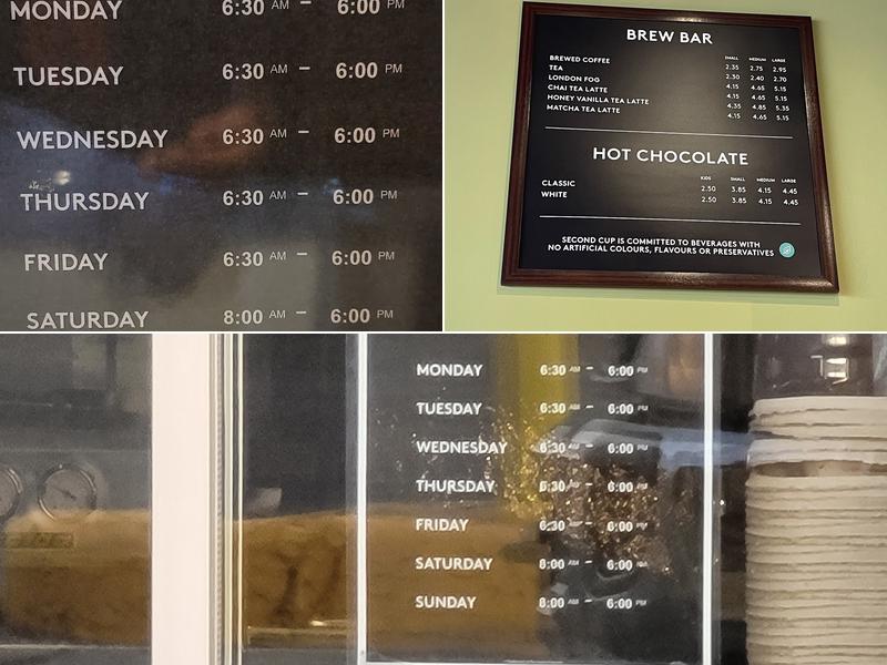 Second Cup Café Menu