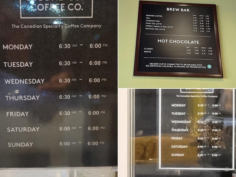 Second Cup Café Menu