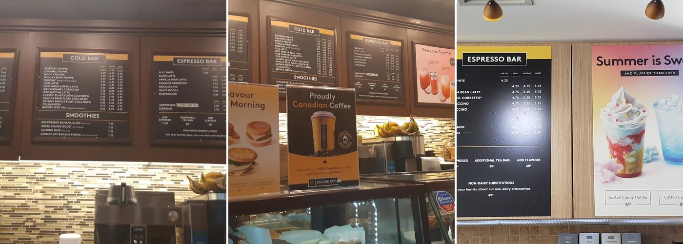 Second Cup Café Menu