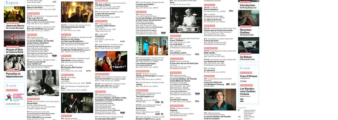 Cinémathèque québécoise Menu