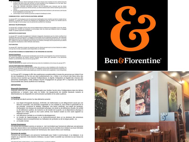 Ben & Florentine Menu