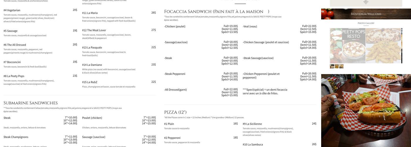 Peety Pops Resto - Sambuca Menu