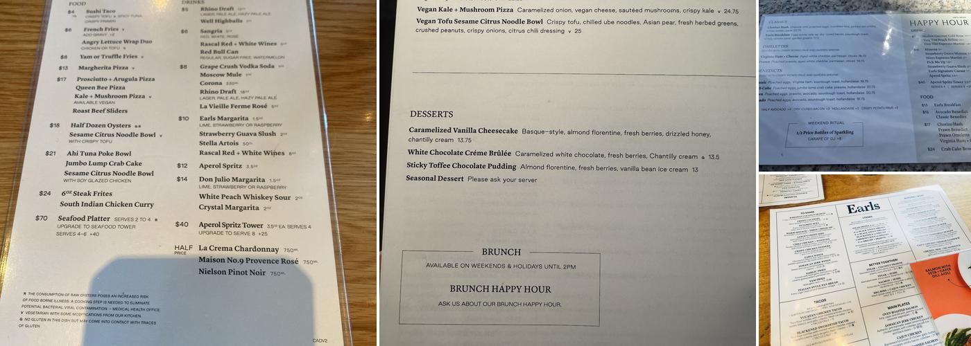 Earls Kitchen + Bar Menu