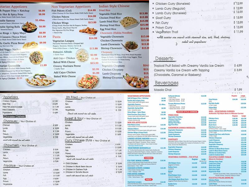 Chand's Restaurant (Pacific Pizza and Fusion) Menu