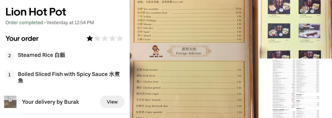 Lion hot pot Ltd Menu