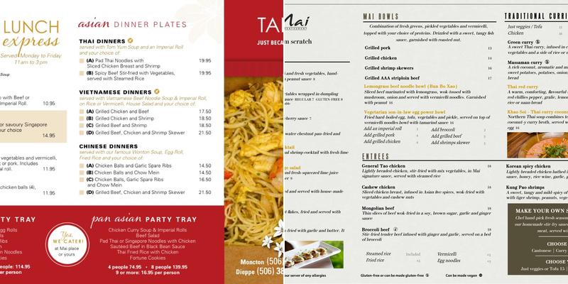 Mai Asian Restaurant, Dieppe Menu