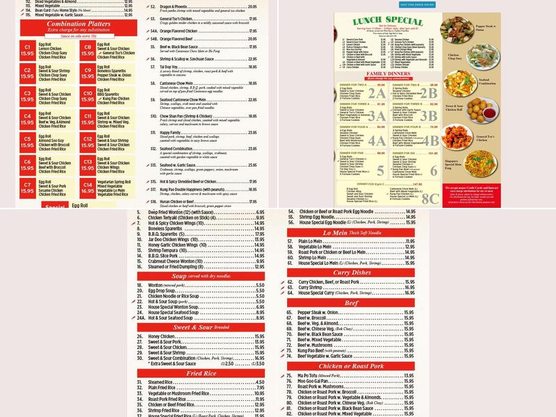JF Chen Chinese Food Menu