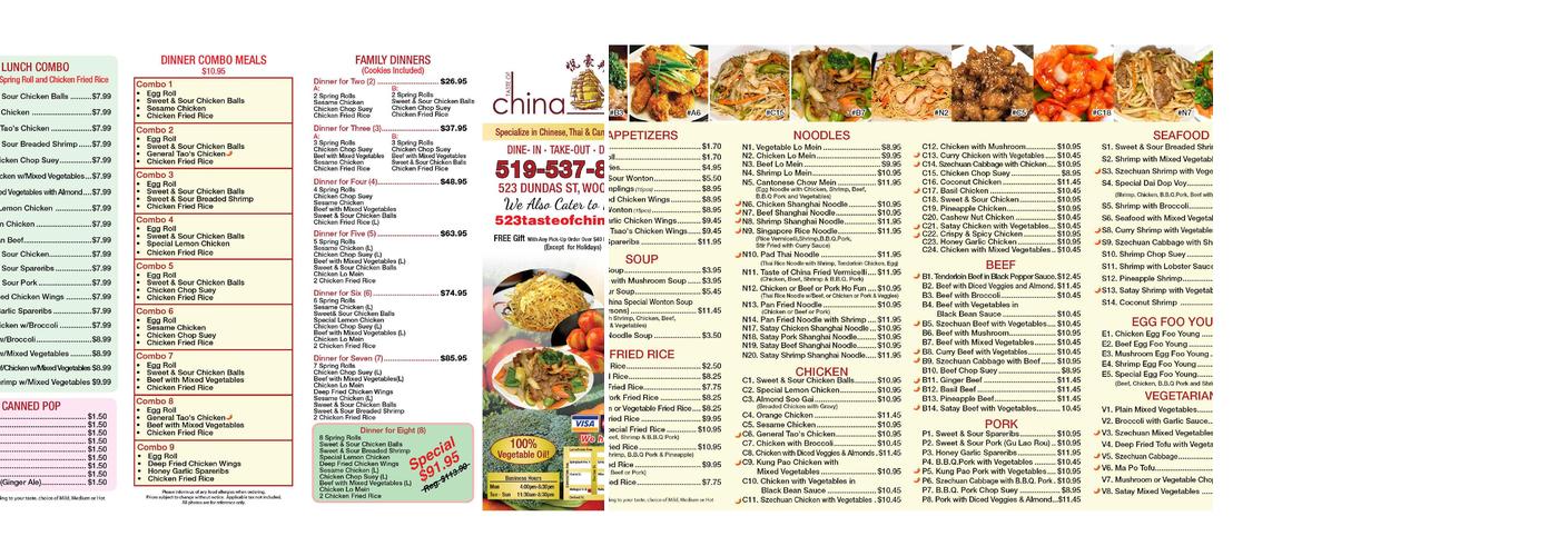 Taste Of China Menu