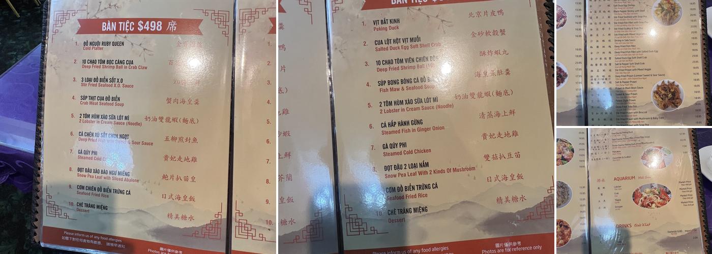 Ruby Queen Menu