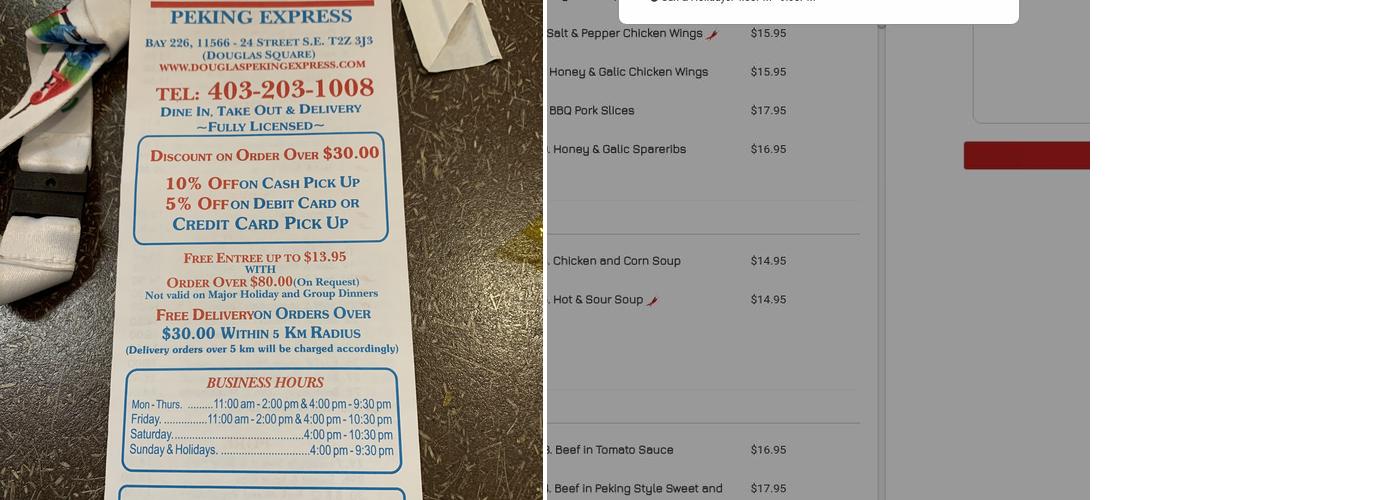 Douglas Peking Express Menu