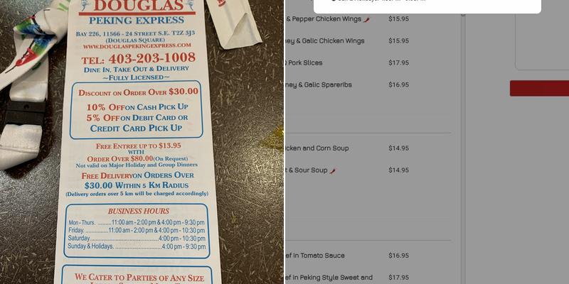 Douglas Peking Express Menu