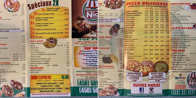 Nick Pizzeria Menu