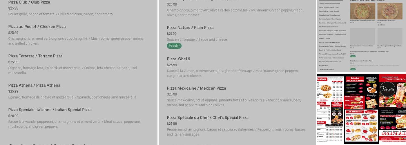 Terrasse Pizza Menu