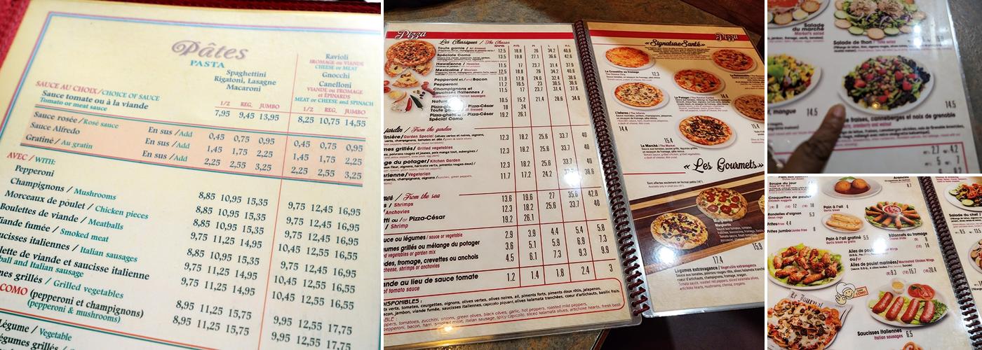 Como Pizzeria Menu