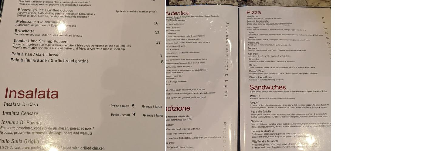 Riccardos Restaurant Menu