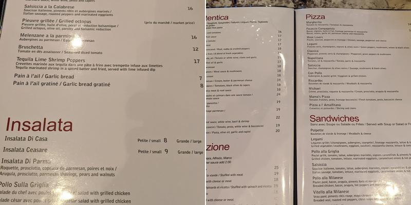 Riccardos Restaurant Menu