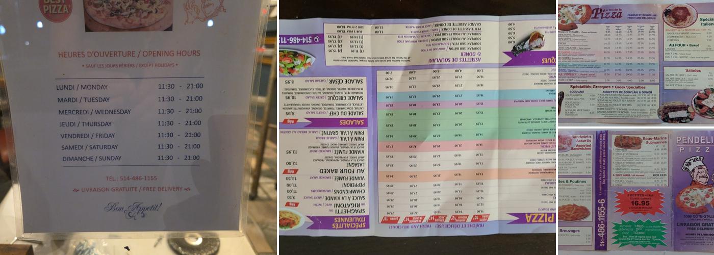 Pendeli's Pizza Menu