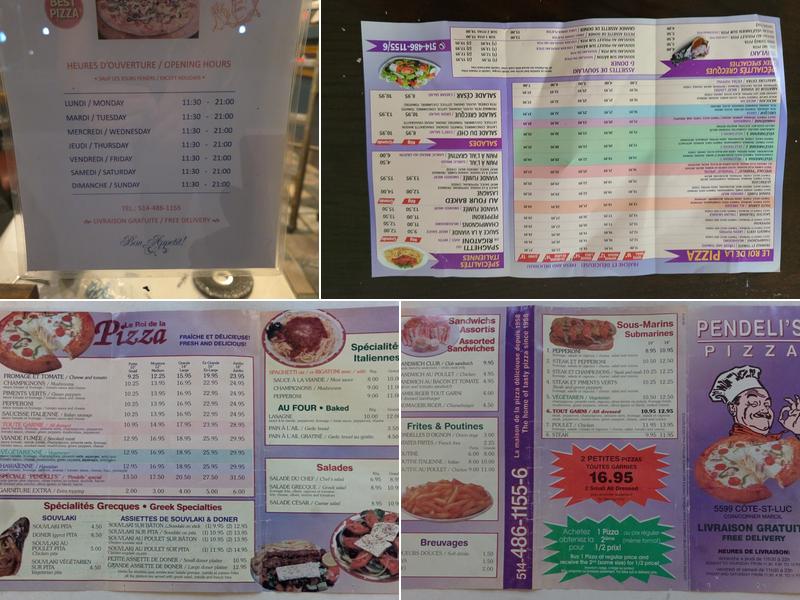 Pendeli's Pizza Menu