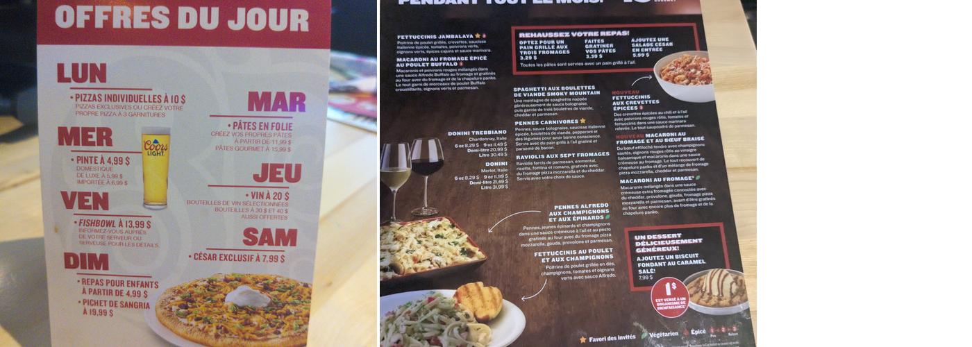 Boston Pizza Menu