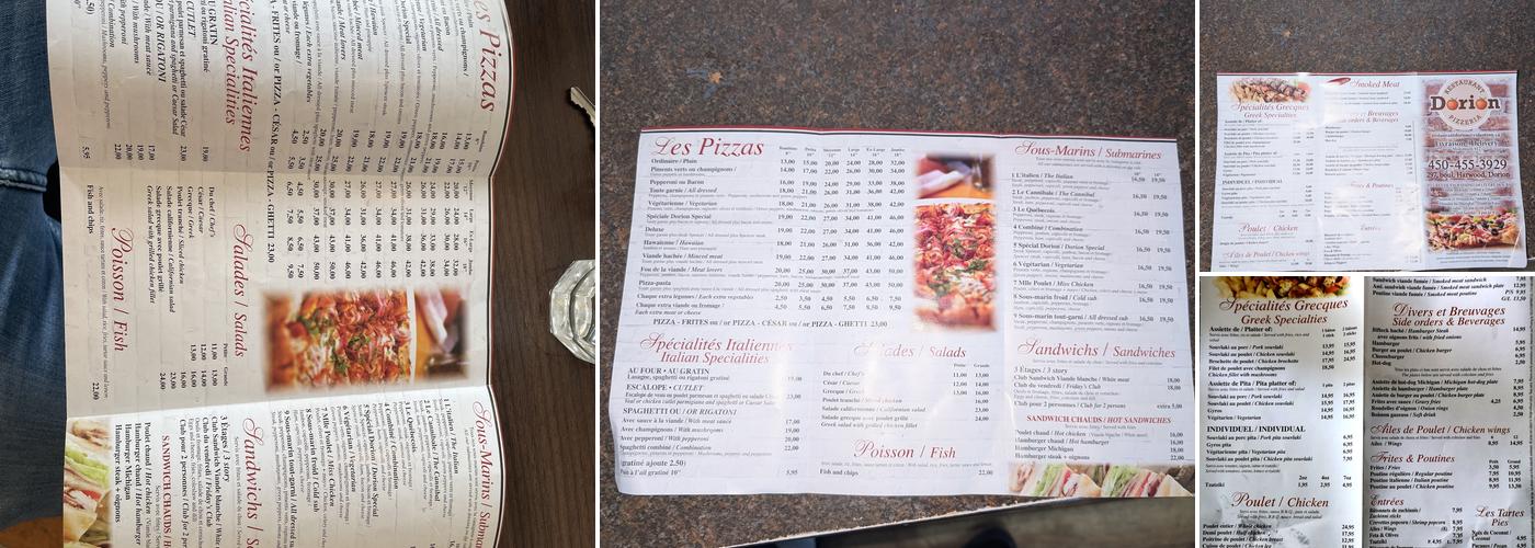 Restaurant Dorion Menu