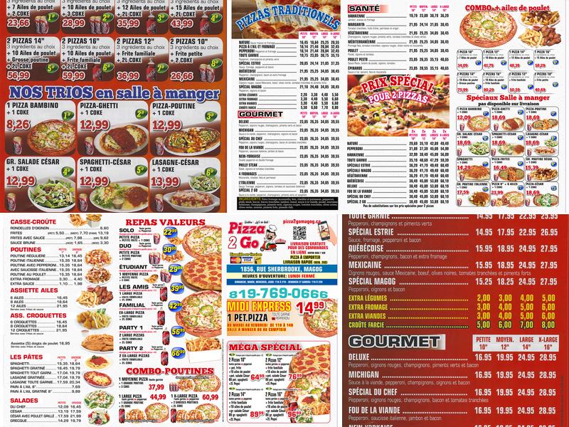 PIZZA 2 GO Menu