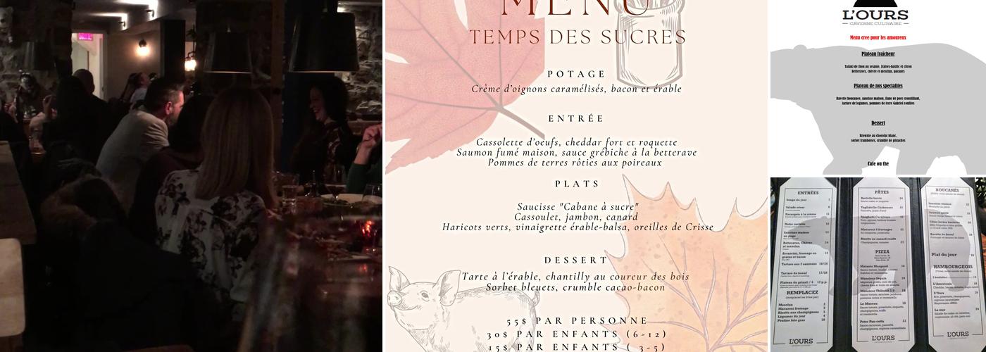 L'Ours Caverne Culinaire Menu