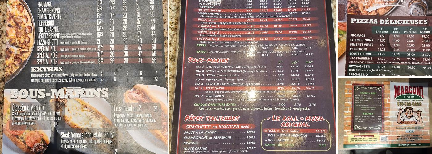 Marconi Pizzeria Menu