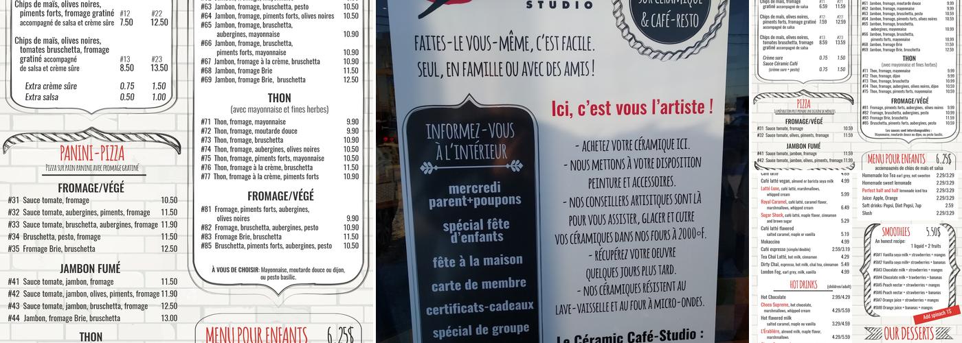 Céramic Café Studio Laval Menu