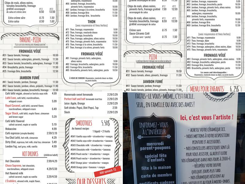 Céramic Café Studio Laval Menu