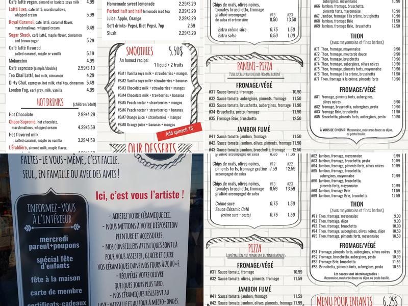 Céramic Café Studio Laval Menu