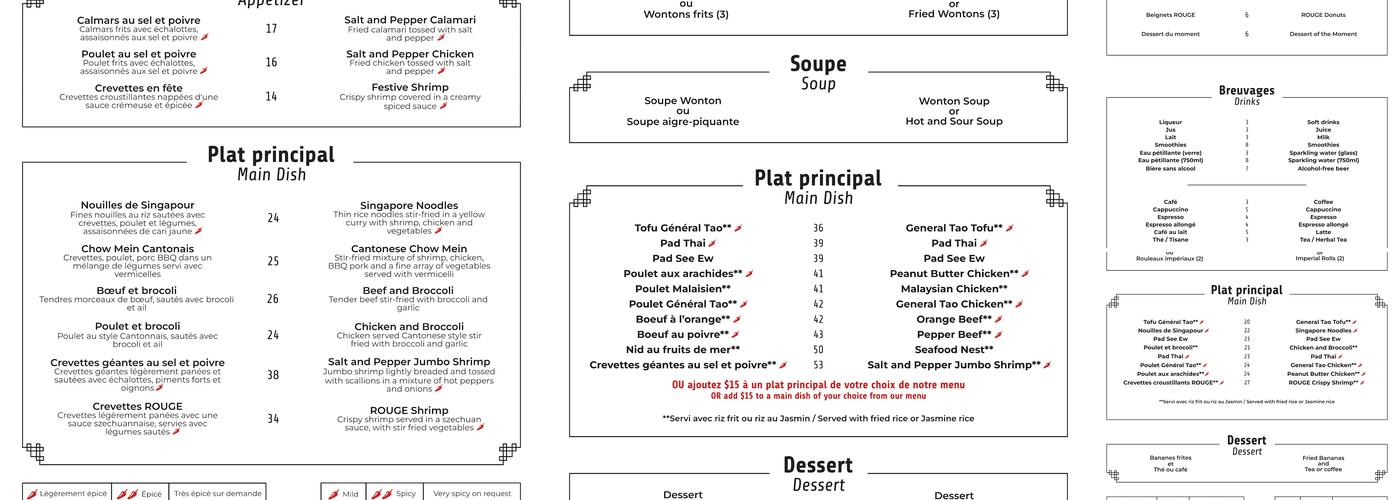 Restaurant Rouge Menu
