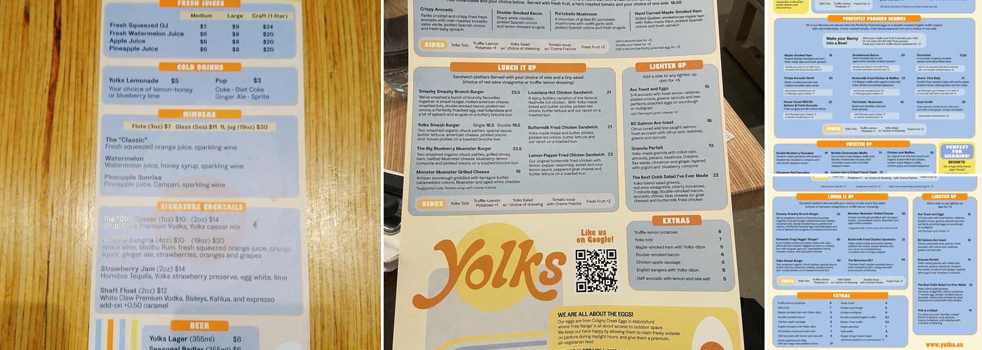 Yolks Menu