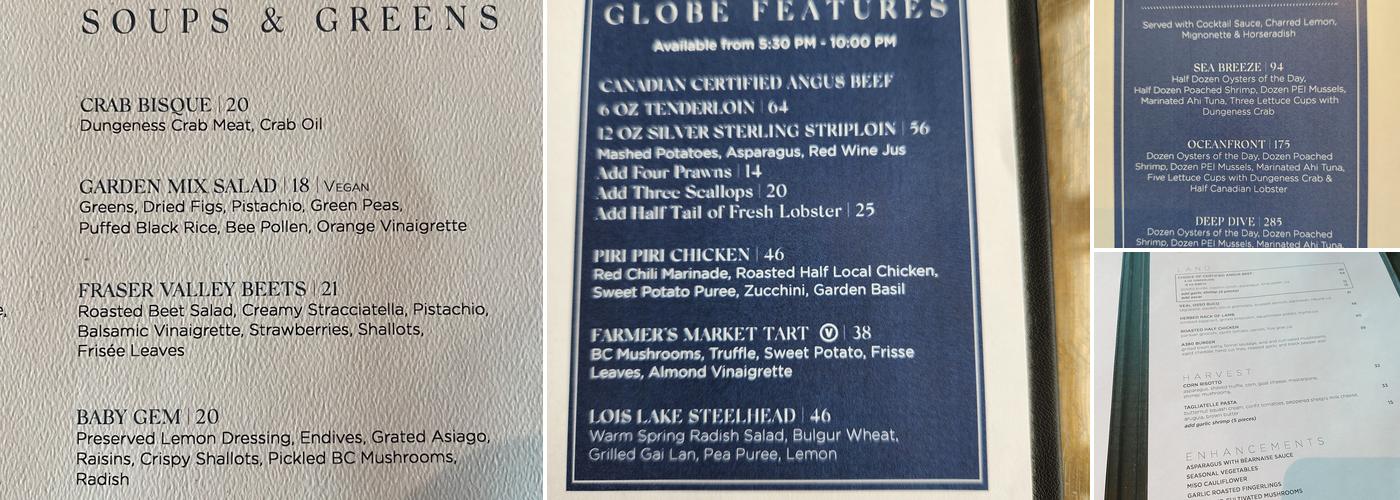 Globe@YVR Menu