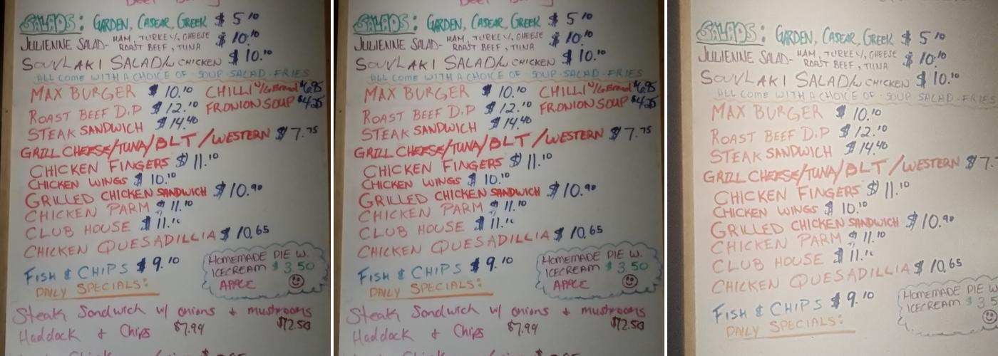 Max's Diner Menu