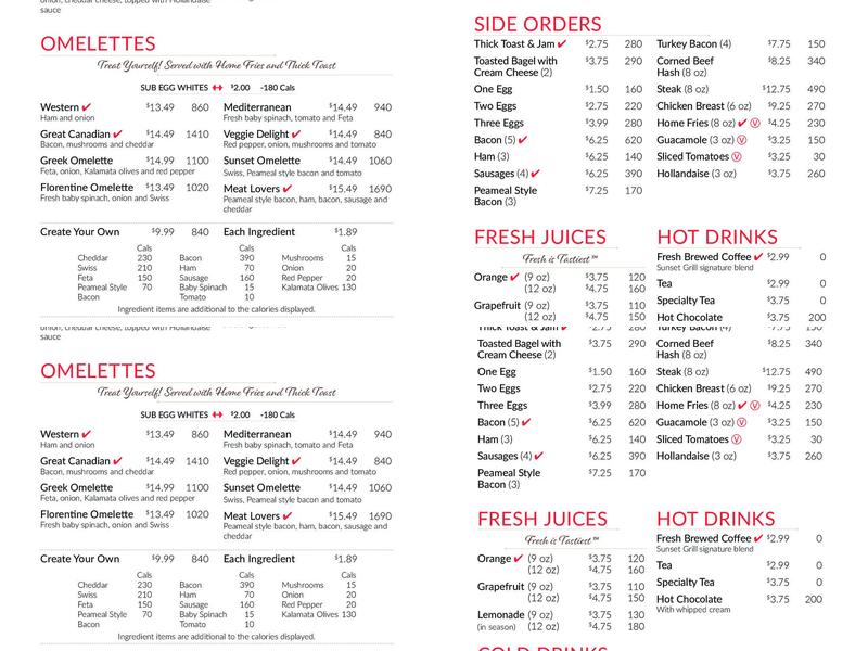 Sunset Grill Menu