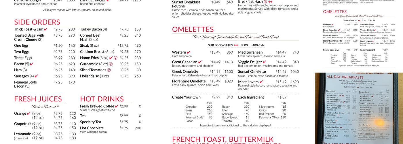 Sunset Grill Menu