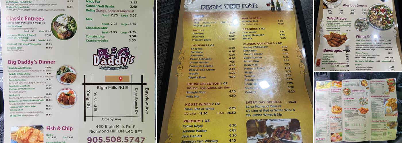 Big Daddy's Menu