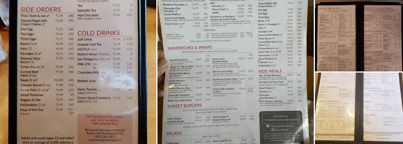 Sunset Grill Menu