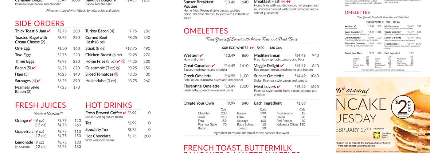 Sunset Grill Menu
