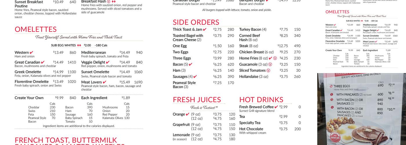 Sunset Grill Menu