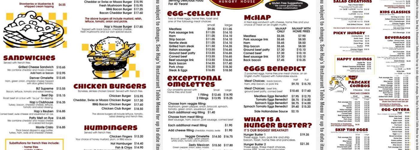 Hap's Hungry House Menu