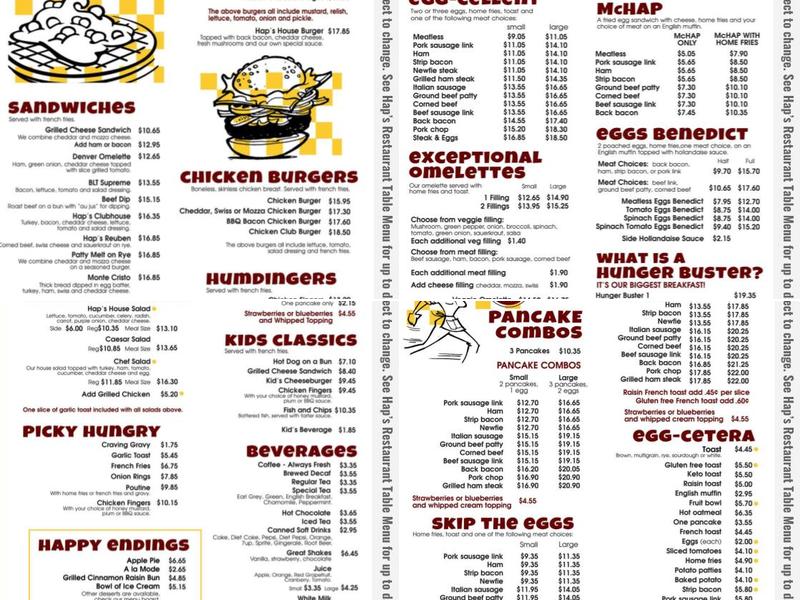 Hap's Hungry House Menu