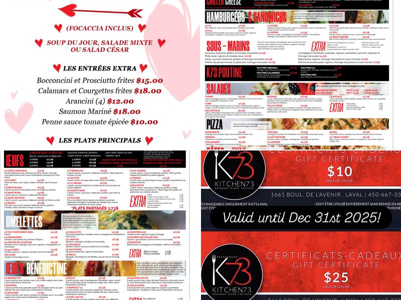 Kitchen 73 Laval Menu