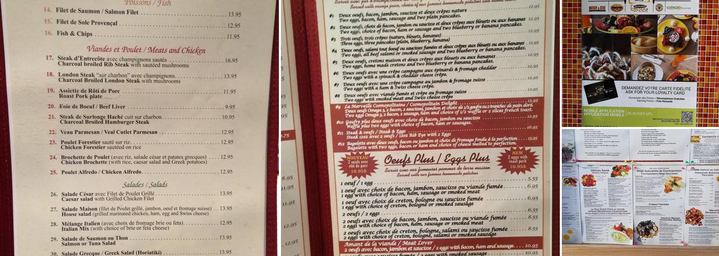 Déjeuner Cosmopolitain Menu