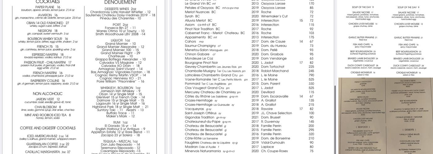 Jules Bar à Vin Menu