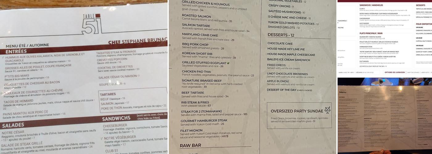 Table 51 Menu
