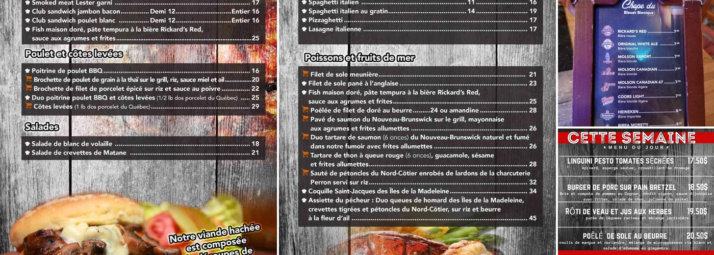 Bar-restaurant Chez Mario Tremblay Menu