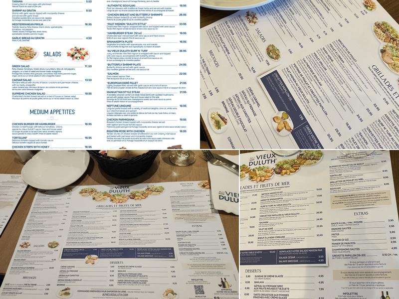 AU VIEUX DULUTH RESTAURANT - LAVAL Menu